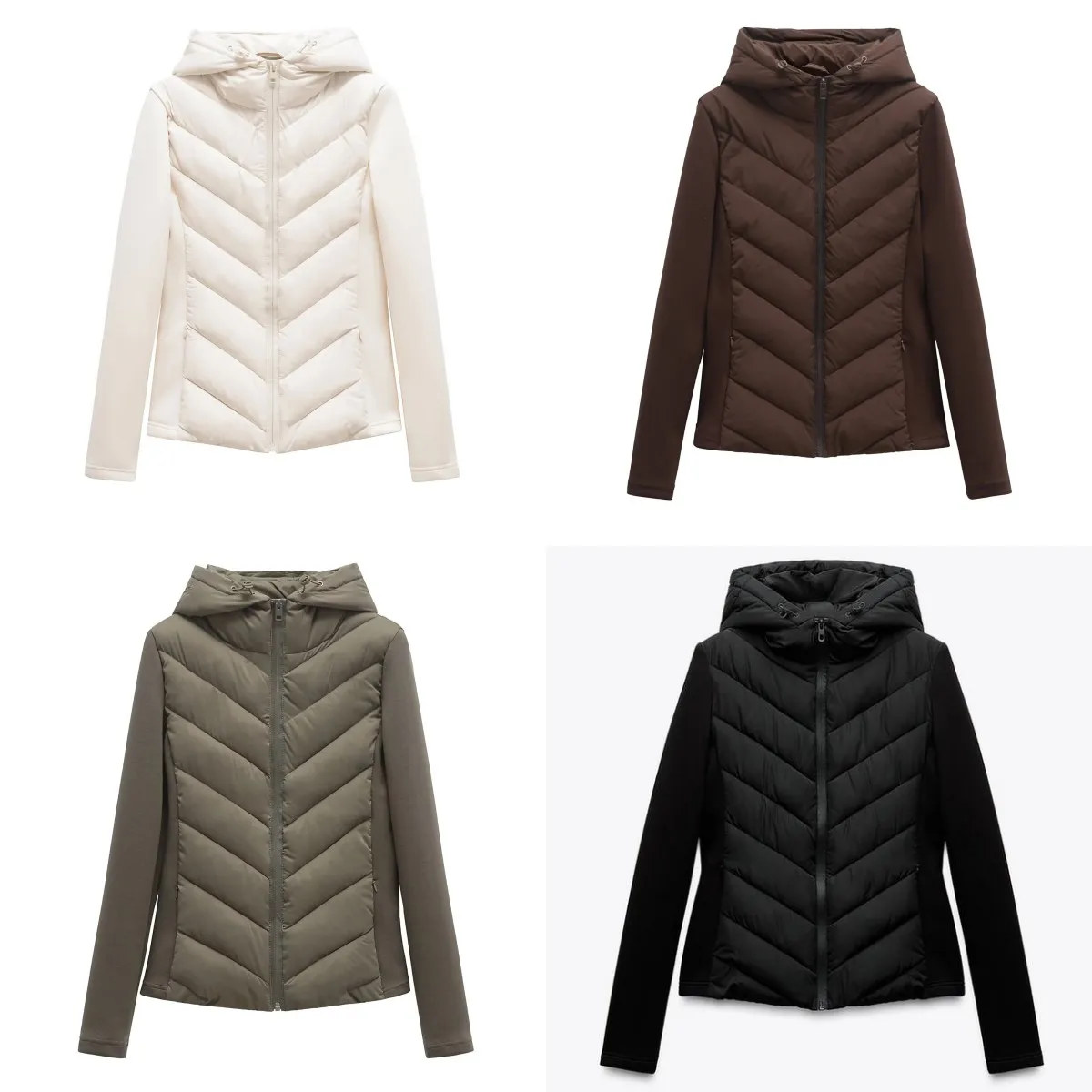 ETJ 2025 new women's elegant fashion patchwork long sleeve standing collar hooded cotton jacket sport coat 8073227