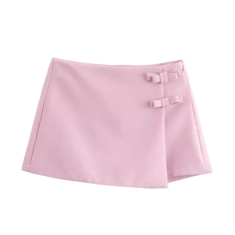 MUJER 2025 Pink White Mini Skirt Woman Fashion Bow Skort For Women Summer Slit Short Skirt Woman Split High Waist Skirt Shorts