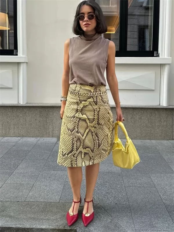 Tossy Snakeskin Printed Fashion Skirt Women's High Waist Slim Contrast Patchwork Commute Streetwear Female Vintage Y2k Skirt