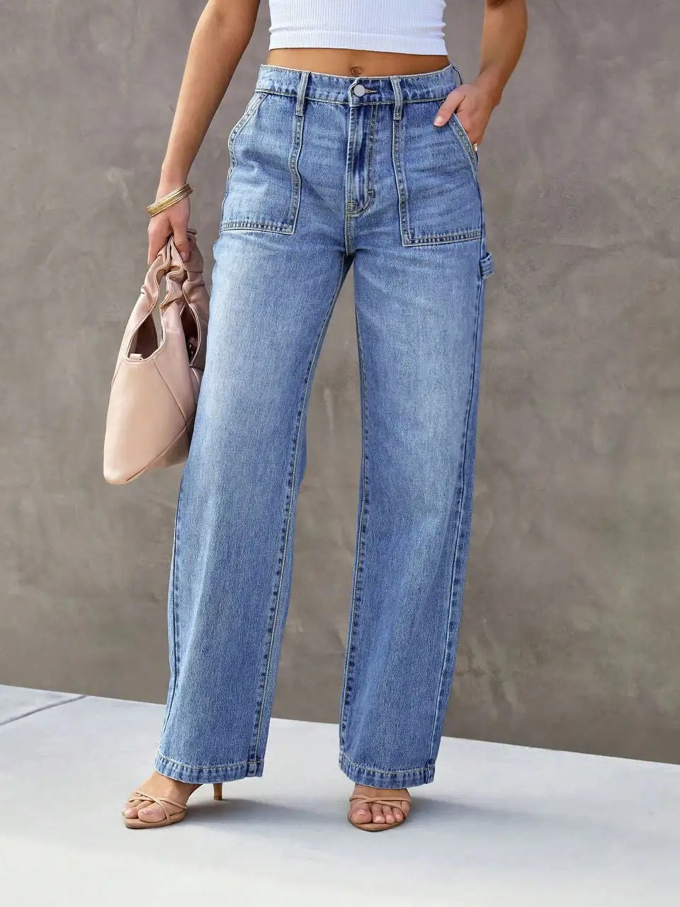 Women's Light Blue Wide Leg Straight-Leg Jeans ? Stylish and Comfortable Denim Pants for Effortless Fashion