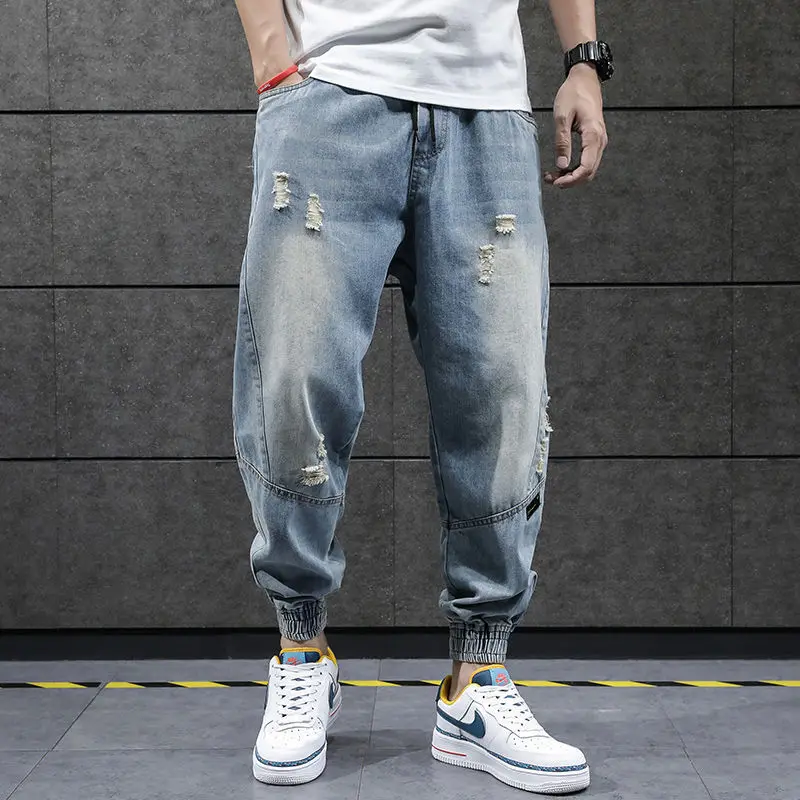 2026 New Hip Hop Harem Jeans Pants Men Loose Joggers Denim Casual Sweatpants Korea Ankle Length Trousers Streetwear Male Clothes
