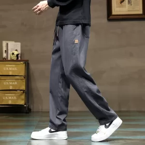 Brand Clothing New Soft Lyocell Fabric Pants Men Thick Loose Straight Drawstring Elastic Waist Korea Casual Cargo Trousers Male