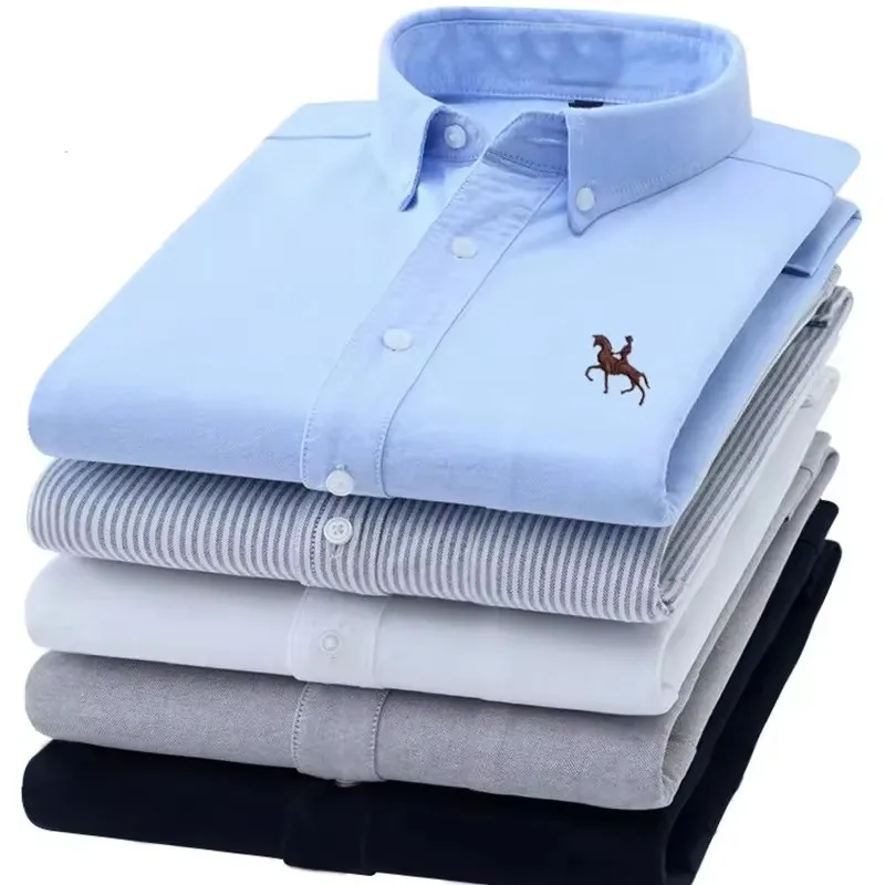 Plus 5XL 6XL Mens Oxford Shirts 100% Cotton Spring Long Sleeve Casual Business Formal Dress Shirt Regular Fit Social Man Clothe