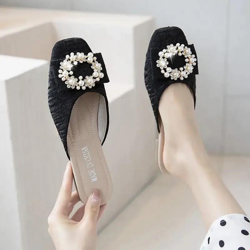 Shoes for Women Pearl Woman Mules Slippers Pvc Non Slip Waterproof Sandals Casual New Style Slip-resistant 39 Korea Vip Slides