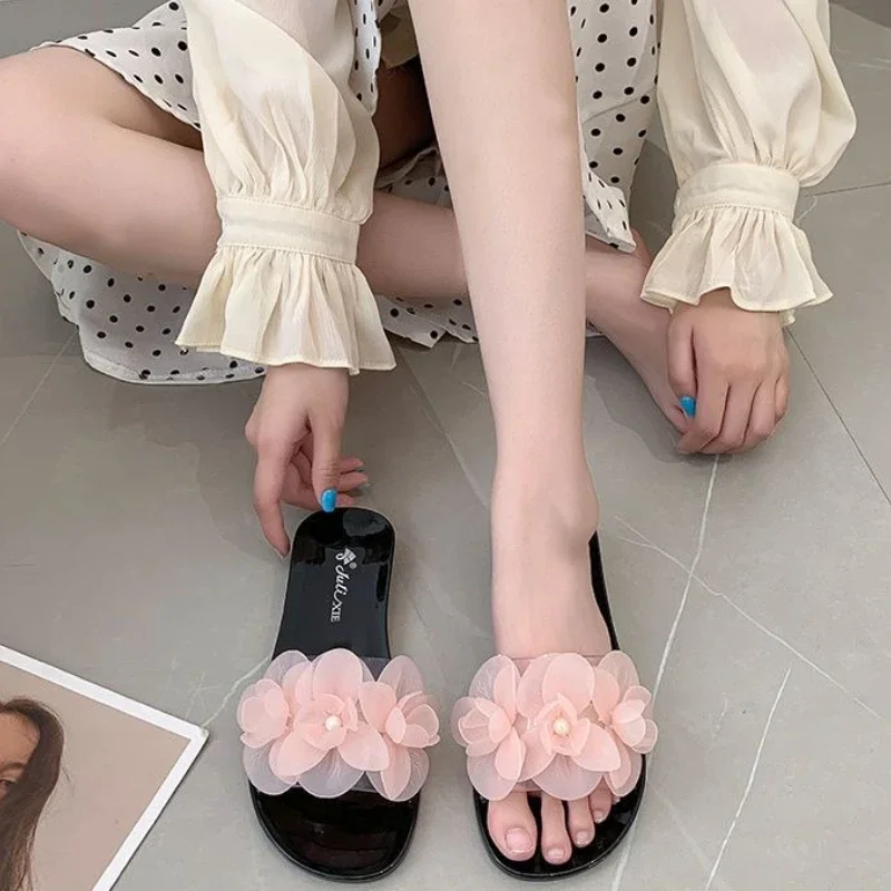 Flowers Purple Shoes for Women Low Heel Slides Designer Luxury New Style Woman Slippers Small Size On Promotion Korea 39 Sandals