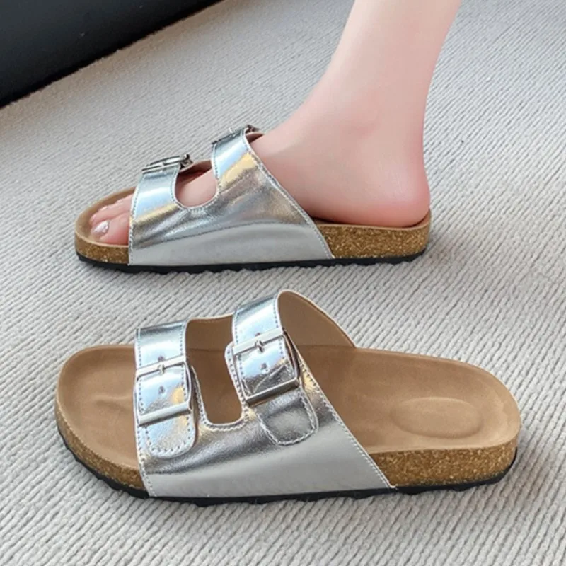 Korea Summer Retro Chunky Platform Sandals Adjustable Buckle Strap Comfortable Beach Slides Versatile Outdoor Casual Flip Flops