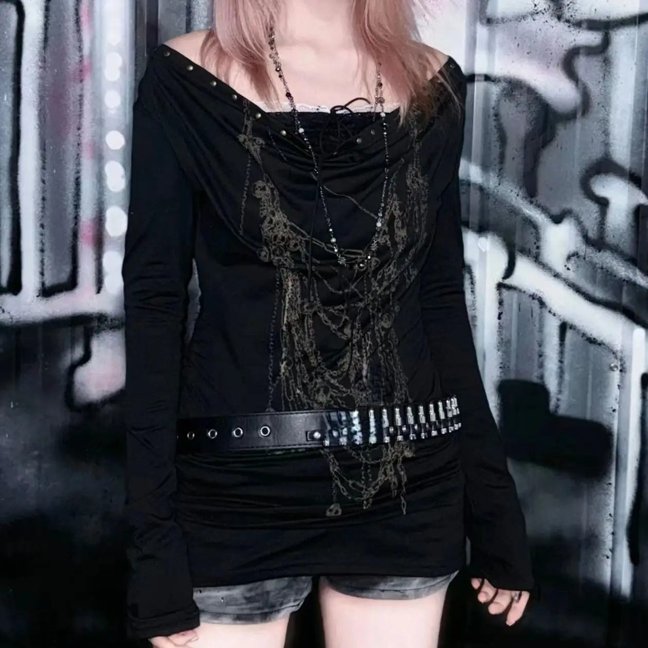 2000s Subculture Punk Graphic Tees Harajuku Korea Girl Y2k Clothes T-shirts Casual Streetwear Gothic Women Y2k Top Sexy Slim