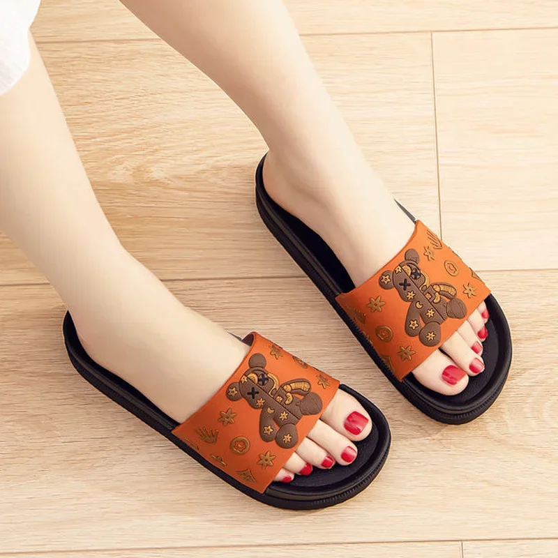Anime Indoor Slides Shoes Home Open Toe House Cute Women's Slippers and Ladies Sandals Bathroom Platform Cartoon Korea Style F G