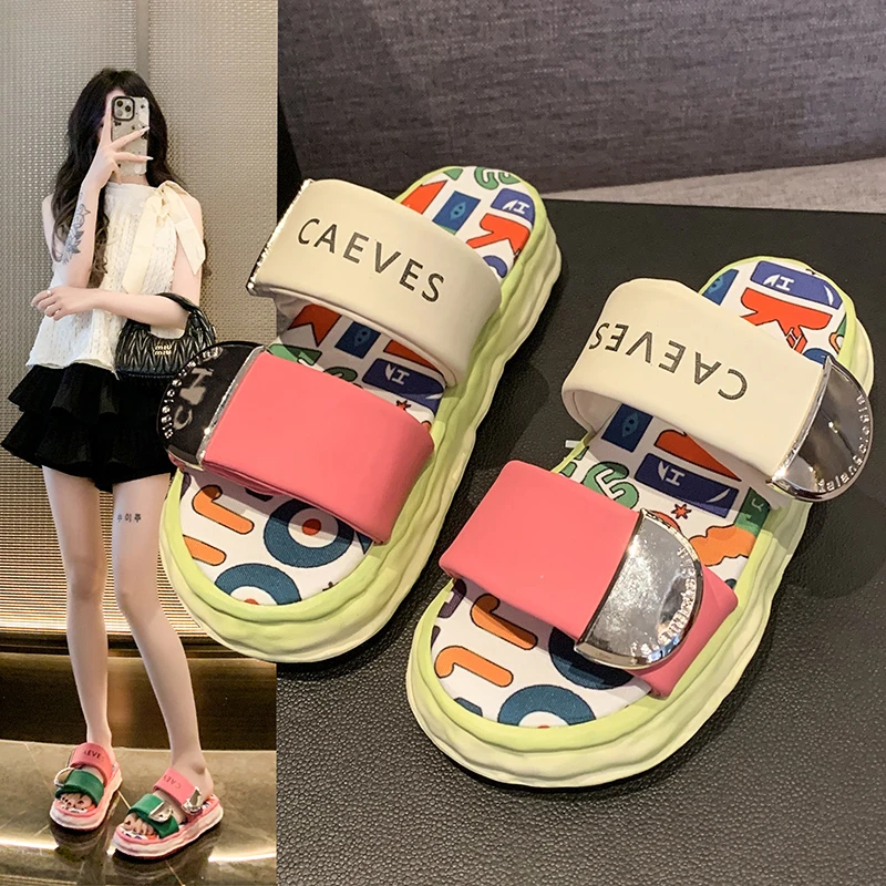 Woman Sandalias Footwear 2025 Korea Style Fashion Beach Slippers Cross-strap Female Rome Sandal Platform Buckle Summer Shoes