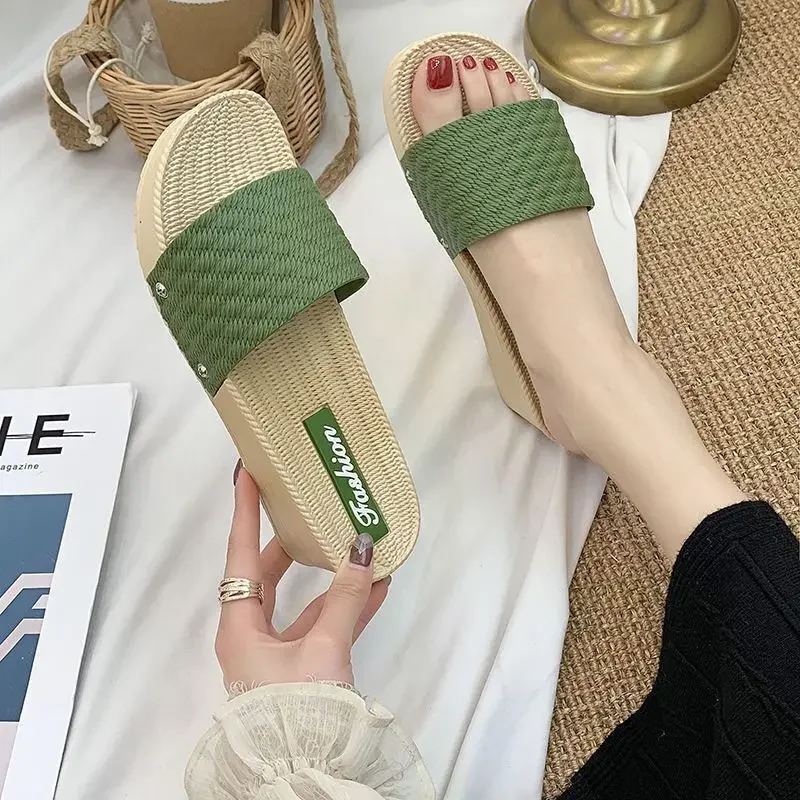 Wedge Heel on Word Platform Outside Height Women's Slippers and Ladies Sandals Shoes Slides Open Toe New Style Luxury Sale Korea