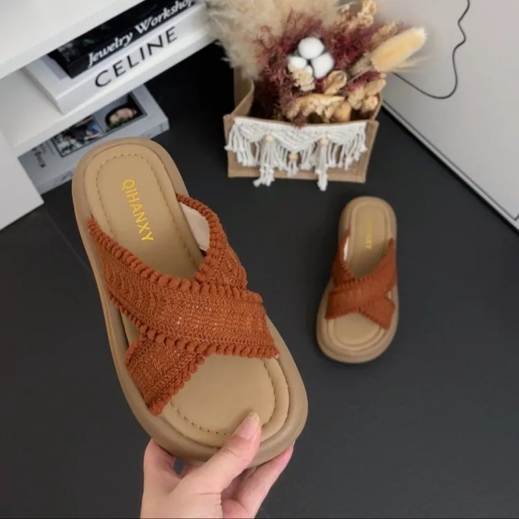 Women's Slippers and Ladies Sandals Soft Shoes Thick Slides Sabot Korea Style Top Designs New Chic Elegant Non Slip Small Size