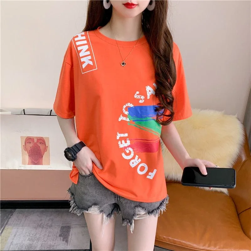Top Female Cotton Letter Summer Outfit Baggy Women's T-shirt Goth Korean Fashion Y2k Vintage Basic Yk2 Emo Sale Korea Tee Style