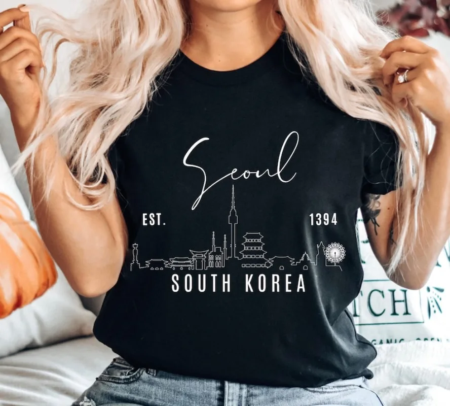 South Korea T Shirt Seoul Pullover L City Gift Soft and Comfortable Crewneck Unisex T Shirt Personalized Clothing Korean Style