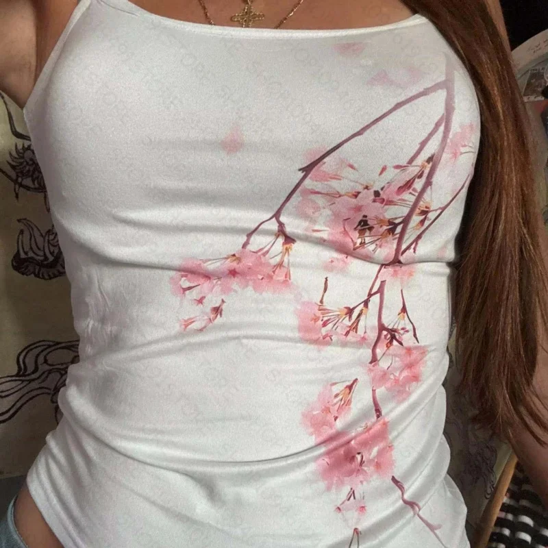 Y2K Punk Print Sleeveless Tank Top For Women 2000s Crop Top Summer Fairy Kitten Cat 90s Hippie Tee Korea Fashion Casual Harajuku