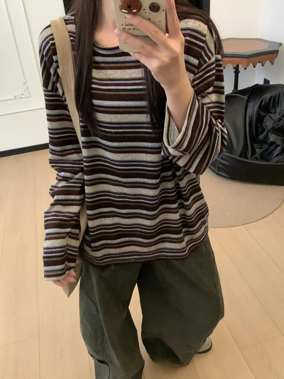 Korea Harajuku Stripe T shirts Women Clothes Vintage 90s Kpop Loose Long Sleeves Graphic Tee Fashion Y2k T shirt Grunge Punk Top