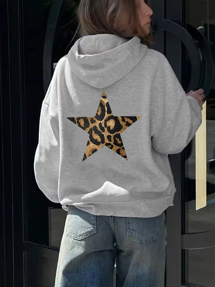 Korea Leopard Printed Hoodies Y2K Grunge Women Couple Harajuku Gothic Tops Boys Girls Kpop Autumn Men Clothes Sweatshirts