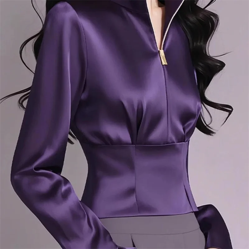 Luxury Satin Shirt Women's Spring Summer New Coat Unique Beautiful Waist Jacket French High-Grade Outerwear Female Overcoat Tops