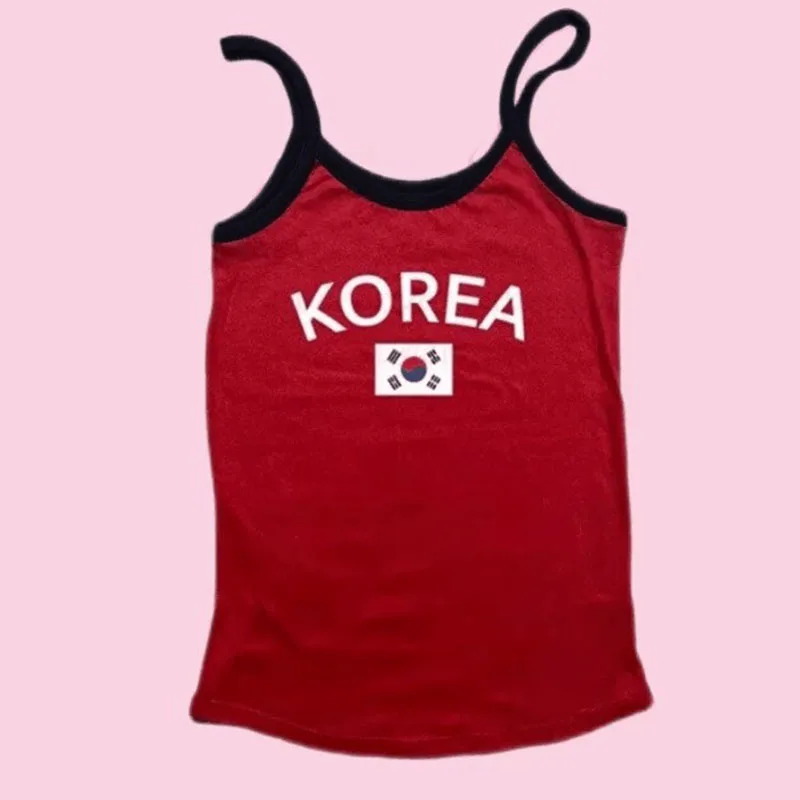Summer Sexy Korea Red Tank Top Women O-neck Black Casual Sleeveless T Shirt Y2k Aesthetics Oversize Fitness Sport Vest Crop Tops